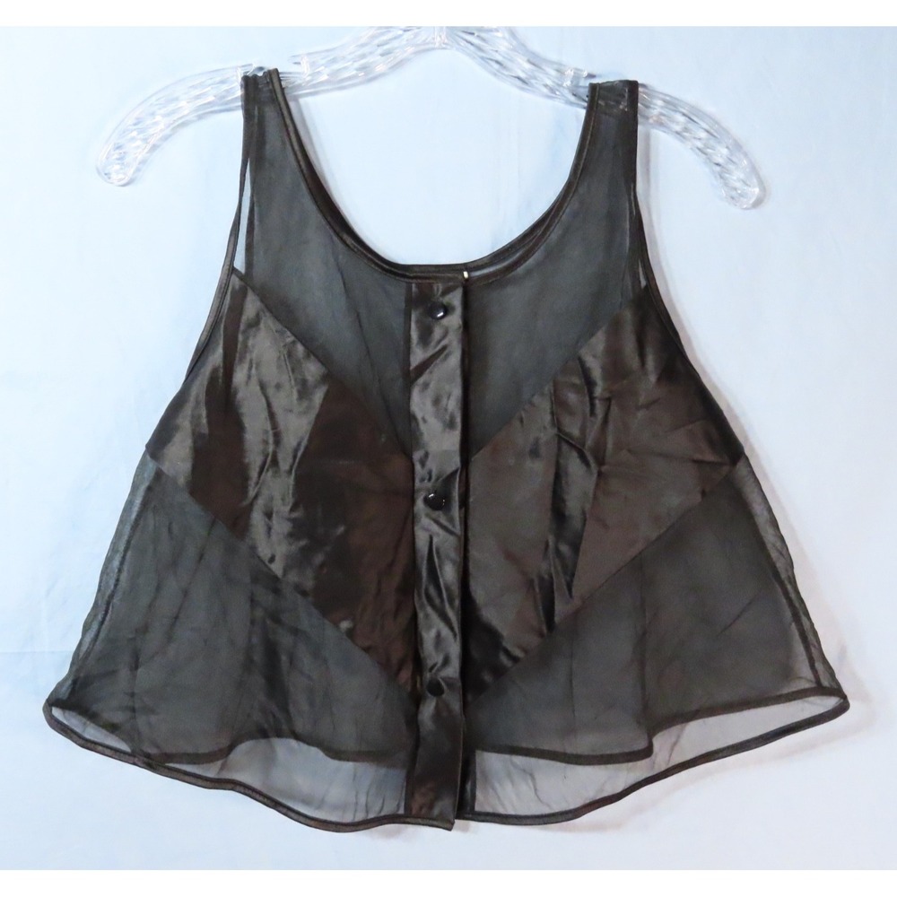 VTG JILL ANDREA New York BLACK TANK TOP Camisole SATIN & MESH A-Line Swing M